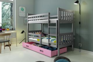 Detská poschodová posteľ s úložným priestorom CARINO 190x80 grafit Ružová