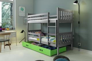 Detská poschodová posteľ s úložným priestorom CARINO 190x80 grafit Zelená