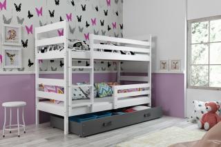 Detská poschodová posteľ s úložným priestorom ERYK biela Grafit, 190x80 cm