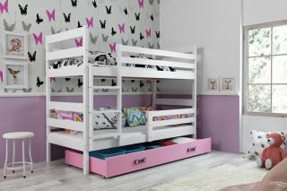 Detská poschodová posteľ s úložným priestorom ERYK biela Ružová, 190x80 cm