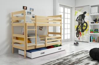 Detská poschodová posteľ s úložným priestorom ERYK borovica Biela, 190x80 cm