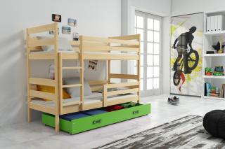Detská poschodová posteľ s úložným priestorom ERYK borovica Zelená, 190x80 cm