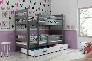 Detská poschodová posteľ s úložným priestorom ERYK grafit Biela, 190x80 cm