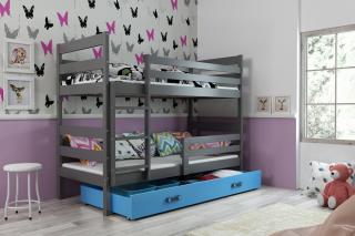 Detská poschodová posteľ s úložným priestorom ERYK grafit Modrá, 190x80 cm
