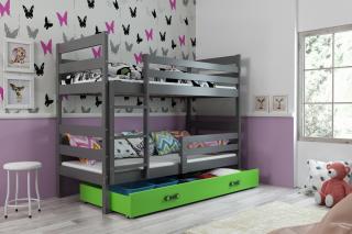 Detská poschodová posteľ s úložným priestorom ERYK grafit Zelená, 190x80 cm