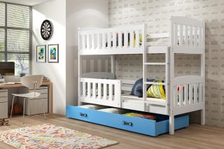 Detská poschodová posteľ s úložným priestorom KUBUS biela Modrá, 200x90 cm