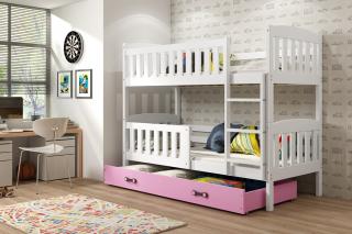 Detská poschodová posteľ s úložným priestorom KUBUS biela Ružová, 190x80 cm