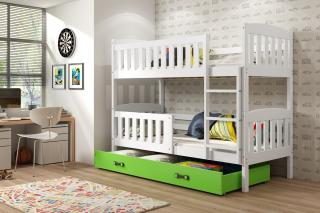 Detská poschodová posteľ s úložným priestorom KUBUS biela Zelená, 200x90 cm