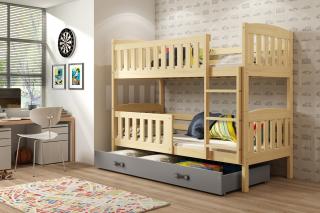 Detská poschodová posteľ s úložným priestorom KUBUS borovica Grafit, 200x90 cm