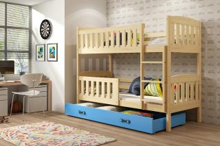 Detská poschodová posteľ s úložným priestorom KUBUS borovica Modrá, 200x90 cm