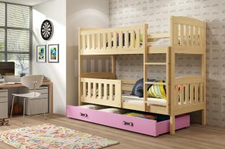 Detská poschodová posteľ s úložným priestorom KUBUS borovica Ružová, 190x80 cm