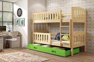 Detská poschodová posteľ s úložným priestorom KUBUS borovica Zelená, 190x80 cm