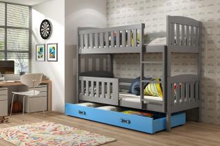 Detská poschodová posteľ s úložným priestorom KUBUS grafit Modrá, 200x90 cm