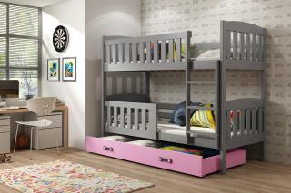 Detská poschodová posteľ s úložným priestorom KUBUS grafit Ružová, 190x80 cm