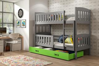 Detská poschodová posteľ s úložným priestorom KUBUS grafit Zelená, 200x90 cm