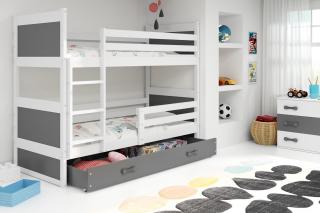 Detská poschodová posteľ s úložným priestorom RICO biela Grafit, 190x80 cm