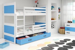 Detská poschodová posteľ s úložným priestorom RICO biela Modrá, 190x80 cm