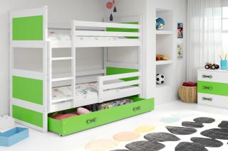 Detská poschodová posteľ s úložným priestorom RICO biela Zelená, 190x80 cm