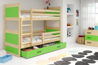 Detská poschodová posteľ s úložným priestorom RICO borovica Zelená, 200x90 cm