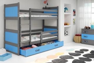 Detská poschodová posteľ s úložným priestorom RICO grafit Modrá, 190x80 cm