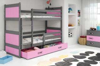 Detská poschodová posteľ s úložným priestorom RICO grafit Ružová, 190x80 cm