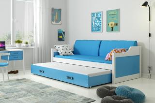 Detská posteľ s prístelkou DAVID biela Modrá, 190x80 cm