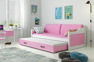 Detská posteľ s prístelkou DAVID biela Ružová, 190x80 cm