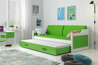 Detská posteľ s prístelkou DAVID biela Zelená, 190x80 cm