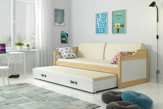 Detská posteľ s prístelkou DAVID borovice Biela, 200x90 cm