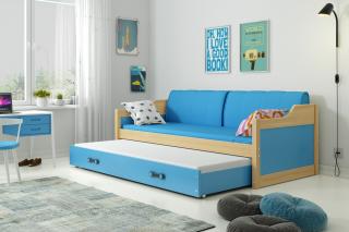 Detská posteľ s prístelkou DAVID borovice Modrá, 200x90 cm