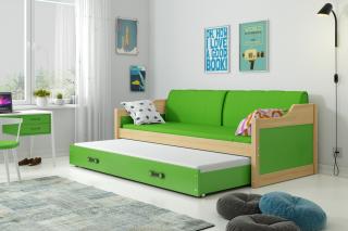 Detská posteľ s prístelkou DAVID borovice Zelená, 200x90 cm