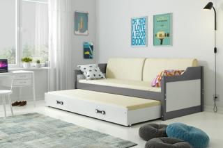 Detská posteľ s prístelkou DAVID grafit Biela, 190x80 cm