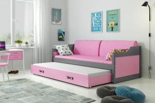 Detská posteľ s prístelkou DAVID grafit Ružová, 190x80 cm