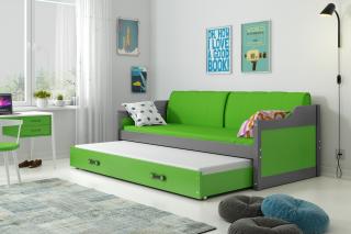 Detská posteľ s prístelkou DAVID grafit Zelená, 200x90 cm