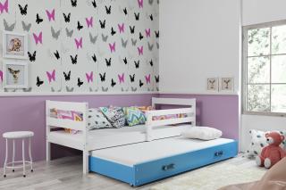 Detská posteľ s prístelkou ERYK biela Modrá, 190x80 cm
