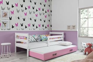 Detská posteľ s prístelkou ERYK biela Ružová, 200x90 cm