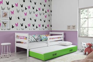 Detská posteľ s prístelkou ERYK biela Zelená, 190x80 cm