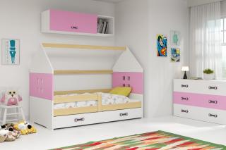 Detská posteľ s úložným priestorom DOMI borovica 160x80 ružová