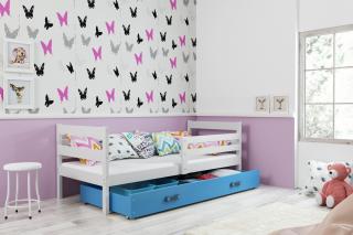 Detská posteľ s úložným priestorom ERYK biela Modrá, 200x90 cm