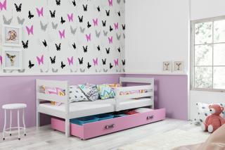 Detská posteľ s úložným priestorom ERYK biela Ružová, 190x80 cm