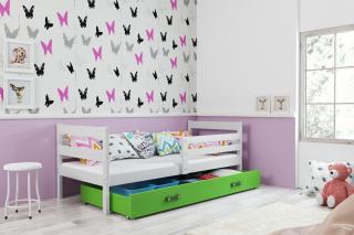 Detská posteľ s úložným priestorom ERYK biela Zelená, 190x80 cm