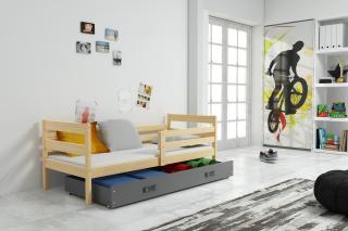 Detská posteľ s úložným priestorom ERYK borovica Grafit, 190x80 cm