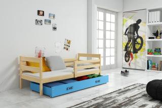 Detská posteľ s úložným priestorom ERYK borovica Modrá, 200x90 cm