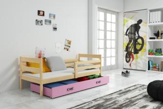 Detská posteľ s úložným priestorom ERYK borovica Ružová, 200x90 cm