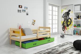 Detská posteľ s úložným priestorom ERYK borovica Zelená, 190x80 cm