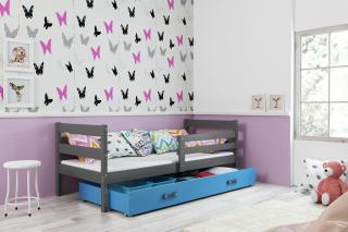 Detská posteľ s úložným priestorom ERYK grafit Modrá, 200x90 cm
