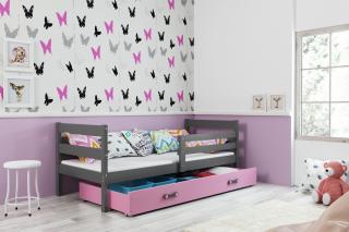 Detská posteľ s úložným priestorom ERYK grafit Ružová, 190x80 cm