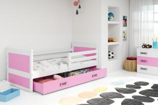 Detská posteľ s úložným priestorom RICO biela Ružová, 200x90 cm