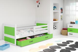 Detská posteľ s úložným priestorom RICO biela Zelená, 190x80 cm