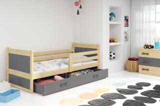 Detská posteľ s úložným priestorom RICO borovica Grafit, 190x80 cm